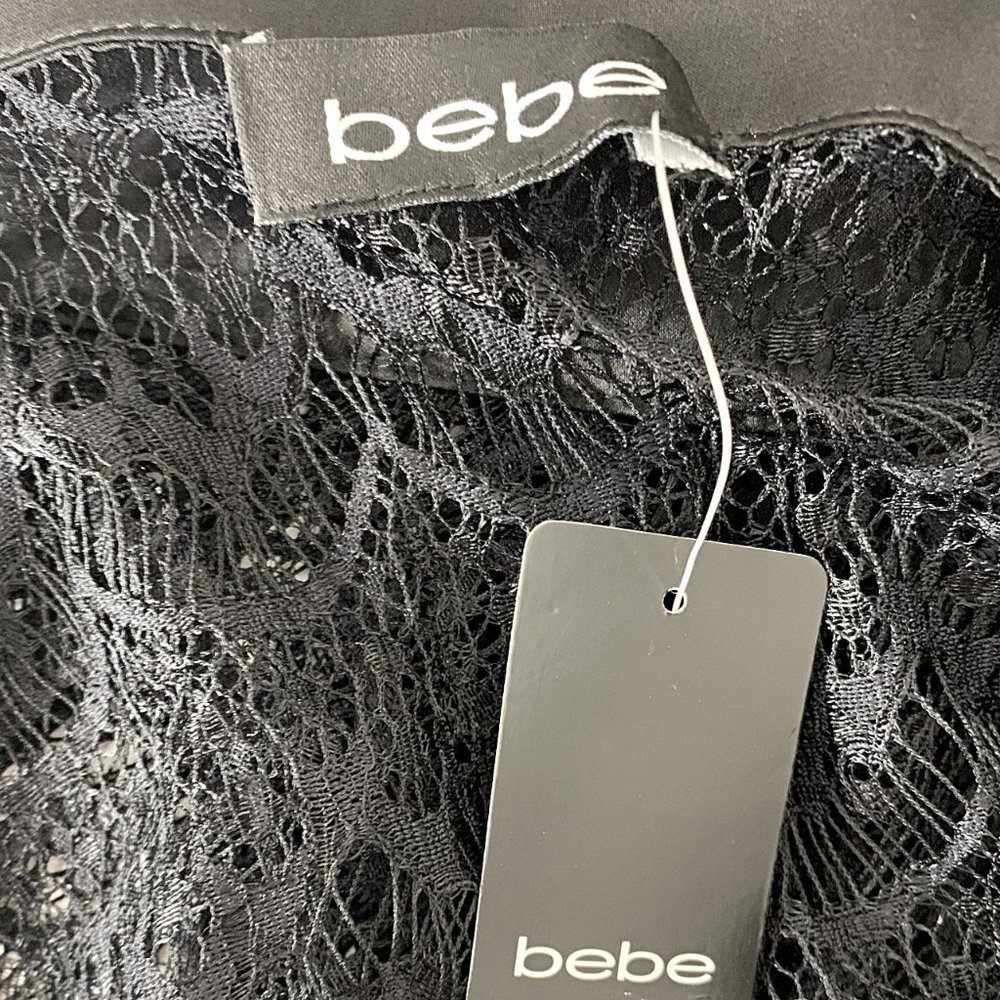 Bebe Doris 3/4 Sleeve Stretch Lace Shirt in Black - Picture 5 of 8
